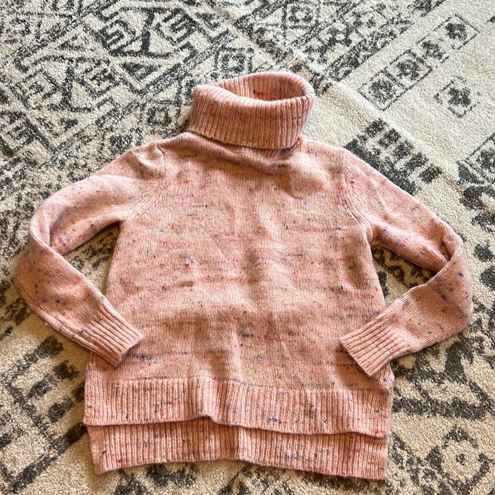Banana Republic Pink Multicolor Weave Italian Wool Turtleneck Sweater Sz Small